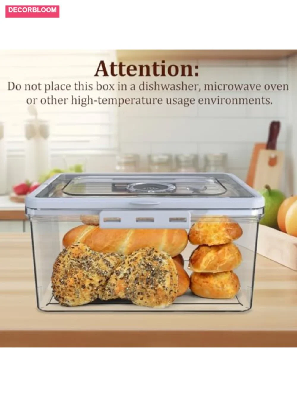 Bread Box with Digital Hygrometer, Time Recording Dial, Airtight Storage